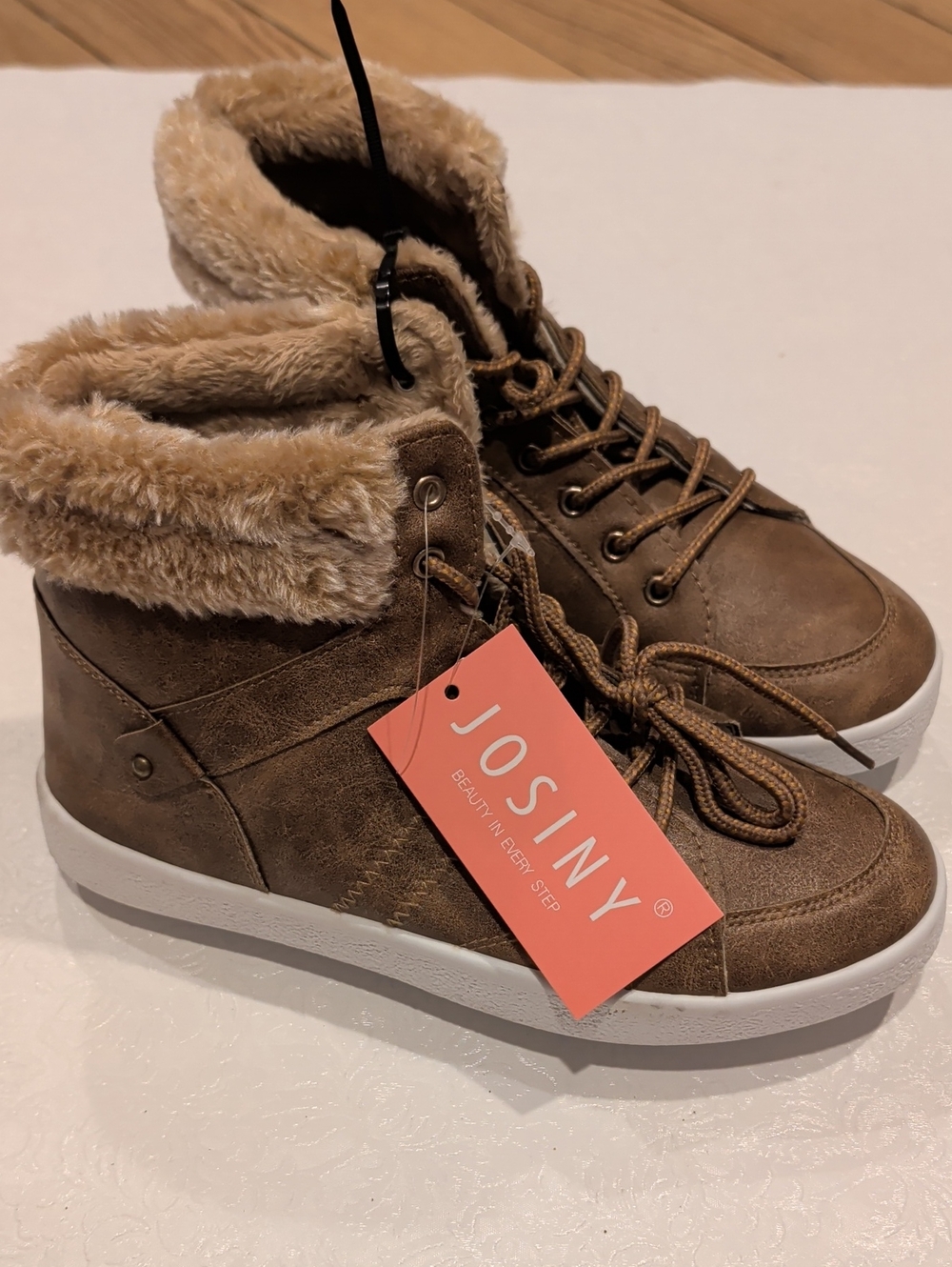 Women's Brown Faux-Fur Lace-Up Boots